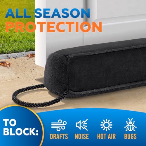 Comfyanno 38” Weighted Under Door Draft Stopper, Heavy Weight 2.2lb, Fits Large Door Gap up to 3”, Block Cold Air Draft from Bottom Door, Fits Front, Bedroom, Interior Door, Easy to Install, Black