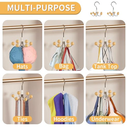 2 Pack Hoodie Hanger for Organizer 360° Swivel Closet Hooks for Belt, Space-Saving Hanger Bra Storage, Accessorise Organizer for Tie, Hat, Tanktop, Scarf, Purse