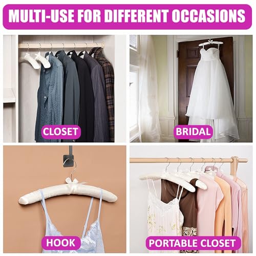 Amber Home 10 Pack Large Ivory Satin Padded Hangers for Women Clothing 17" | No Shoulder Bump, Silk Clothes Hangers for Sweaters, Dress, Wedding Dress, Bridal Gown, Cashmere