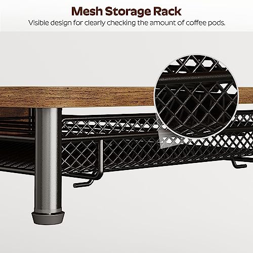 Coffee Pod Drawer Holder, Coffee Pod Drawer for K Cup, 35 Capacity Coffee Capsules Storage Organizer, Sliding Mesh Basket, for Home Office, Kitchen, Rustic Brown KH08BRG1