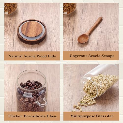 KOSKIMER Coffee and Sugar Container Set, Glass Coffee Jars with Wooden Lids