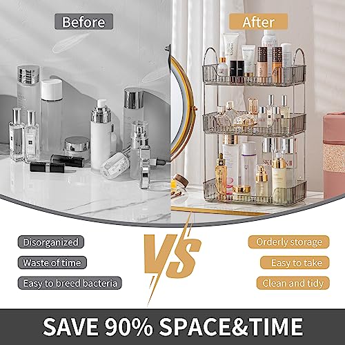 Akinbas 3 Tier Bathroom Organizer Countertop Makeup Perfume Tray Skincare Organizer for Bathroom Dresser Vanity (Grey)