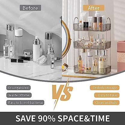 Akinbas 3 Tier Bathroom Organizer Countertop Makeup Perfume Tray Skincare Organizer for Bathroom Dresser Vanity (Grey)