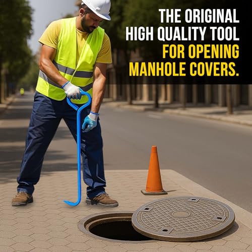 T&T Tools 36-Inch Manhole Cover Hook Tool - 5/8 Inch, Single Hook - 1 Pack | Hex Alloy Steel Construction, Heat Treated, Heavy Duty Lifting, Septic Tank Lids, Grates, Storm Drains, Pallet Pulling, Blue