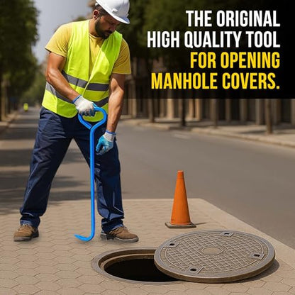 T&T Tools 36-Inch Manhole Cover Hook Tool - 5/8 Inch, Single Hook - 1 Pack | Hex Alloy Steel Construction, Heat Treated, Heavy Duty Lifting, Septic Tank Lids, Grates, Storm Drains, Pallet Pulling, Blue