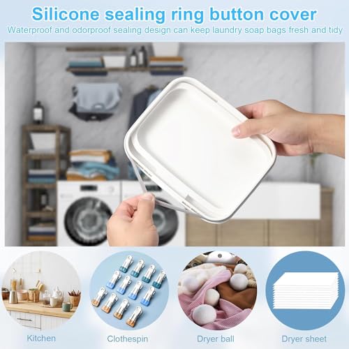 94oz/2.8L Laundry Pods Container for Room Organization, Pod Up Holder With 30 Labels and Scoop, Detergent Powder Container, Dryer Sheet Holder, 150 Pods