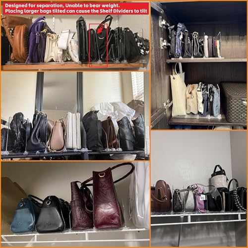 2 Pack Acrylic Purse Organizer for Closet,Adjustable Purse Dividers and Handbags Storage Organizer,Clear Shelf Dividers for Closet Organization,Bookshelf,Pocketbook,Wallet,Bag,Clutch Organizer
