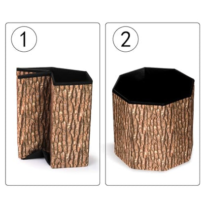 Lawei 3 Pack Tree Stump Storage Stools, 12 x 12 Inches Folding Stool Ottoman with Foam Cushion, Collapsible Storages Seat Chest, Vintage Storage Toy Box Wood Stump Organizer Stools for Toy