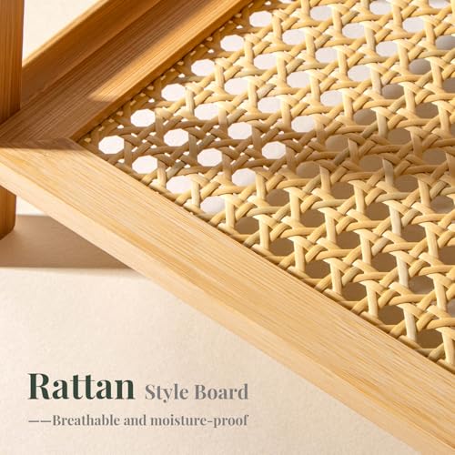 ANBOXIT Matcha Station Organizer, Countertop Bamboo Coffee & Tea Station | Rattan-Look 2 Tier Mug Holder Display Stand for Kitchen Condiment, Coffee Accessories, Home, Office