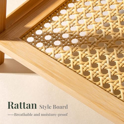 ANBOXIT Matcha Station Organizer, Countertop Bamboo Coffee & Tea Station | Rattan-Look 2 Tier Mug Holder Display Stand for Kitchen Condiment, Coffee Accessories, Home, Office