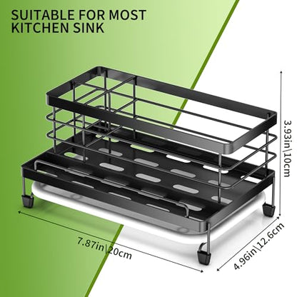 Sponge Holder for Kitchen, Sink Caddy Organizer, Kitchen Sink Accessories with Drip Tray, Rustproof and Non-slip Kitchen Sink Sponge Holder (Black)