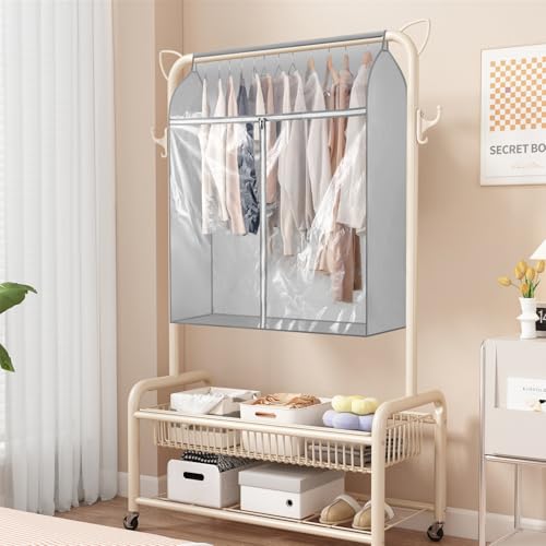 Garment Bags for Hanging Clothes Storage Closet Garment Rack Cover Dust Proof Coat Protector for Suits Jackets with Large Clear Window (Grey)