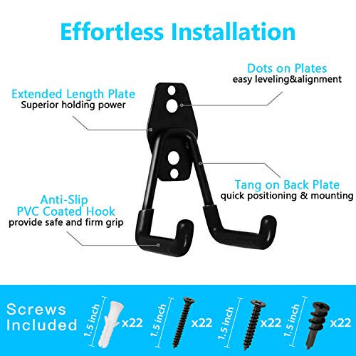 Garage Hooks, 12 Pack Wall Storage Hook Includes 2 Extension Cord Holder, Utility Organization, Heavy Duty Wall Mount Hangers for Hanging Bike, Ladder, Garden Tools