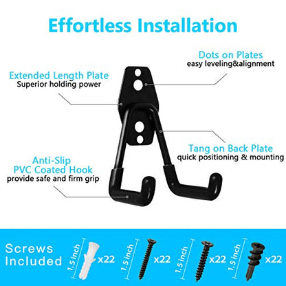 Garage Hooks, 12 Pack Wall Storage Hook Includes 2 Extension Cord Holder, Utility Organization, Heavy Duty Wall Mount Hangers for Hanging Bike, Ladder, Garden Tools