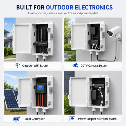 Outdoor Electrical Box with Ventilation System, Weatherproof ABS Junction Box with Removable Mounting Panel & Hinged Cover for Router, CCTV, Solar Controller & Outdoor Equipment(13" H* 9.2" L* 5.6" W)