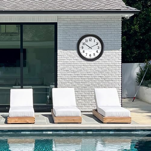 Caysie 12 Inch Sealed Indoor Outdoor Clock Waterproof, Silent Battery Operated Weatherproof Wall Clocks for Pool Patio Outside Home (Black)