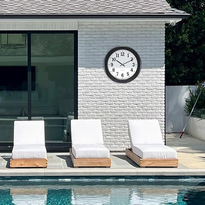 Caysie 12 Inch Sealed Indoor Outdoor Clock Waterproof, Silent Battery Operated Weatherproof Wall Clocks for Pool Patio Outside Home (Black)