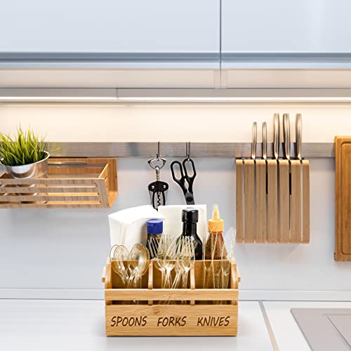 Bamboo Silverware Caddy Organizer - 4 Compartment... (Brown | Bamboo)
