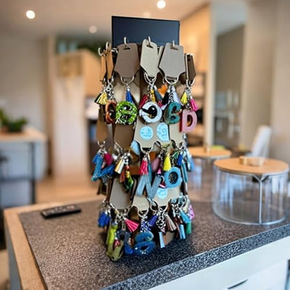 Lolalet 4-Tier Rotating Bracelet Holder -Darkbrown | Wooden Display Stand with 42 Hooks & Tray Base, 360° Degrees Rotatable, Holds Bracelets, Key Chains & Small Accessories