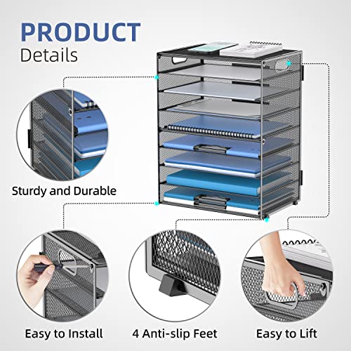 9-Tier Paper Organizer for Desk, Metal Mesh Letter Tray with Handles, Black | Desk File Organizer with Removable Trays for Sorting Files, Folders, Mail and Printer Paper at Home, School or Office