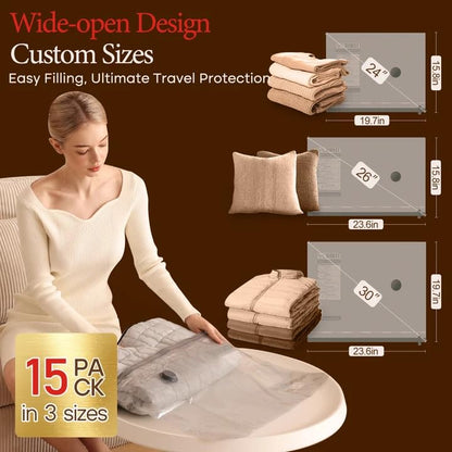 Vacbird Travel Vacuum Bags with Rechargeable Pump, Carry-On Space Saver | See Contents Easily with Transparent Bags, 1500mAh Pump Compresses 90+ Bags, Carry-On Size for Easy Travel Packing