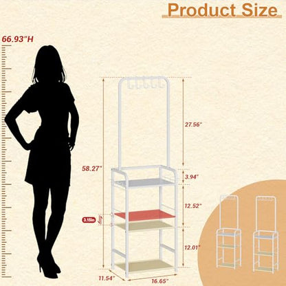 Tall Purse Organizer for Closet with 5 Purse Hanger & 6 Side Hooks, 4 Tier | Floor-Standing Purse Rack Stand for Purse Storage, Narrow & High-Capacity Handbag Organizer, Backpack Storage for Small Place