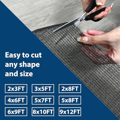 Non Slip Rug Pads for Hardwood Floors, 8x10 Rug Pad Gripper for Area Rugs, Under Carpet Anti Skid Mat, Black, Keep Your Rugs Safe and in Place