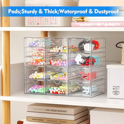 Acrylic 13-Drawer Storage & Makeup Organizer for Desk, Bath | Smooth-glide drawers, clear acrylic, stackable, dustproof, wipe-clean, for eyeliners, lip liners, markers, push pins,pen