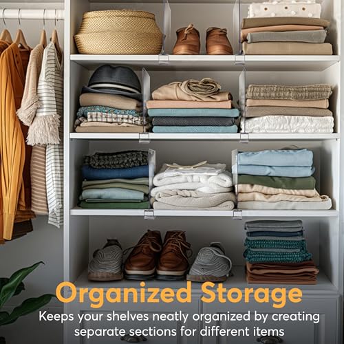 12 Pack Acrylic Shelf Dividers for Closet 11x7.9 Inch – Acrylic Dividers for Shelves Clear Closet Shelf Separators for Purses, Clothes Storage – Vertical Bookshelf Dividers for Bedroom & Kitchen