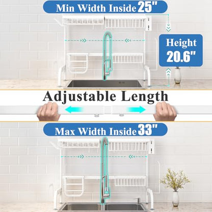 Over The Sink Dish Drying Rack, Adjustable (25.5 t... (White | Metal)