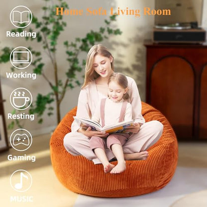 ZhenLives Stuffed Animal Storage Bean Bag Chair Cover, Cover Only (No Filler), Corduroy Toy Organizer Floor Cushion Seat, 48 in/120 cm Slipcover for Teens & Adults,Green