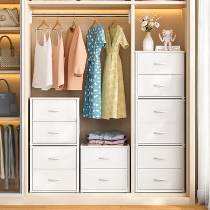 3-Pack Stackable Storage Drawers (6 Drawers Total), White Closet Organizer for Clothes, Stackable Drawer Dresser for Closet, Stackable Drawers for Bedroom, Living Room, Pantry, Under Bed