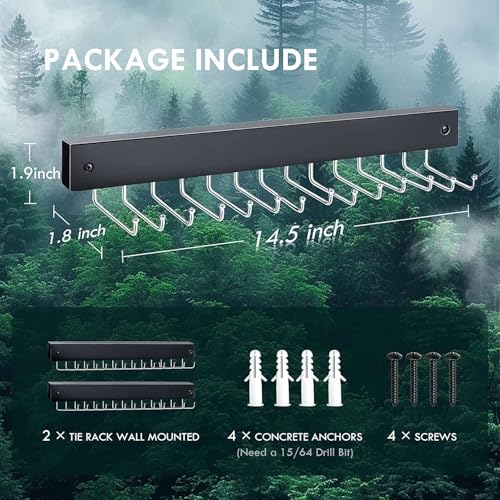 2-Pack Tie Rack Wall Mounted, Belt Hanger, Tie Organizer for Closet | Wooden Tie and Belt Organizer, 28 Folding Hooks, Space Saving Tie Holder, Durable Belt Rack for Closet Wall Mount, Black