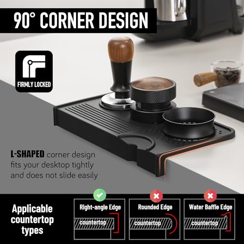 Espresso Tamping Mat, Coffee Tamper Mat, Food Grade Silicone 10.43″×5.63″ Portafilter Mat for Barista Espresso Machine Acceessories, Waterproof Heat Resistant Tamp Station for counter (Black)