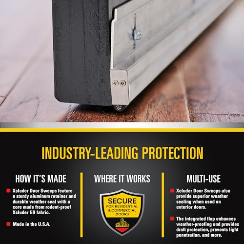Xcluder 36" Versa-Line Rodent Proof Door Sweep, Mill Aluminum Finish – Seals Out Rodents and Pests, Easy to Install, Maximum Adjustability; Under-Door Seal; Rodent Proof