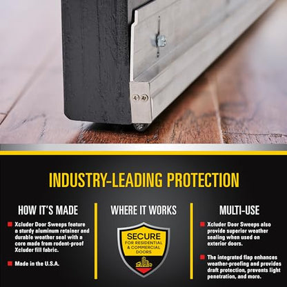 Xcluder 36" Versa-Line Rodent Proof Door Sweep, Mill Aluminum Finish – Seals Out Rodents and Pests, Easy to Install, Maximum Adjustability; Under-Door Seal; Rodent Proof