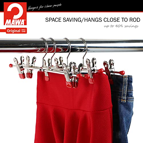 Mawa by Reston Lloyd Non-Slip Space-Saving Clothes Hanger For Pants & Skirts with Two Non-Slip Clips, Style K/30D, 12-Inch, Set of 10, Red