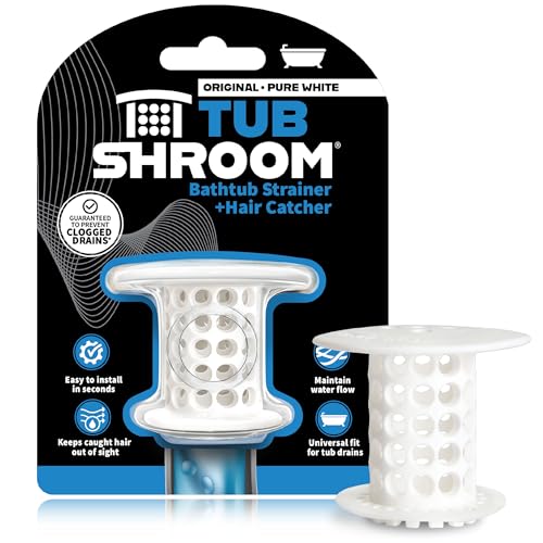 TubShroom Bathtub Drain Hair Catcher – In-Drain Tub Strainer & Clog Prevention Protector, Fits Standard 1.4”–1.75” Tub Drains, Easy Clean, Captures Human & Pet Hair out of Sight (White)