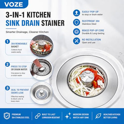 2 Pack Kitchen Sink Drain Strainer & Stopper with Basket, Stainless Steel Drain Plug Cover Catcher for Food Waste - Sink Accessories for Home or Kitchen Sink Shroom Fit US Standard 3-1/2'' Drain Hole