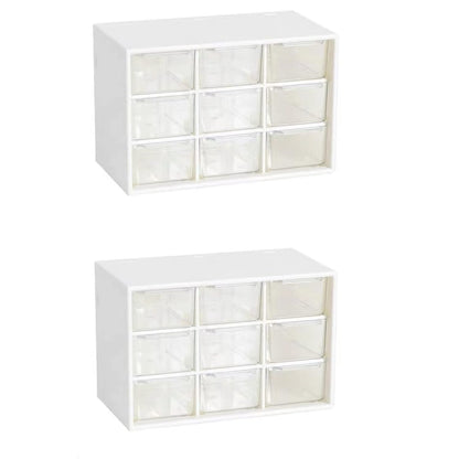 Feadily 2PCS Small Drawer Organizer for Desk, Desktop Drawer Organizer with 9 Clear Drawers, Plastic Desktop Storage Drawers 7.1 Inch x 3 .9 Inch x 4.7 Inch, White