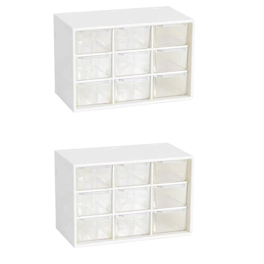 Feadily 2PCS Small Drawer Organizer for Desk, Desktop Drawer Organizer with 9 Clear Drawers, Plastic Desktop Storage Drawers 7.1 Inch x 3 .9 Inch x 4.7 Inch, White