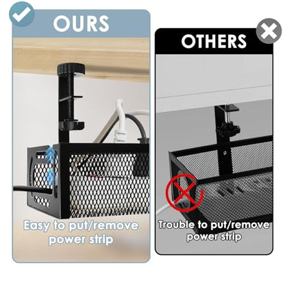 Cable Management, 25'' Cable Management Under Desk, Cable Tray | No Drill Under Desk Cable Management Tray, Cord Organizer with Clamp for Standing Desk, Desk Organizer for Home Office