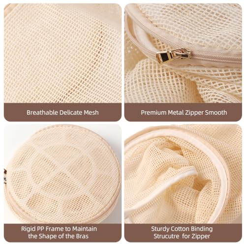 100% Pure Cotton Mesh Laundry Bags, Bra Washing Bags for Laundry, No Dye, Set of 3, Natural(8x6.5 Inch)