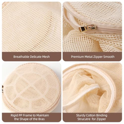 100% Pure Cotton Mesh Laundry Bags, Bra Washing Bags for Laundry, No Dye, Set of 3, Natural(8x6.5 Inch)