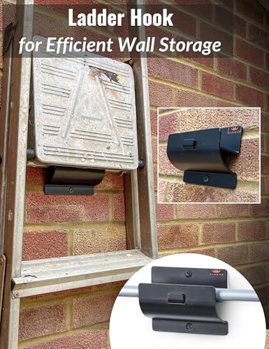 Ladder Hook - Black Heavy Duty Garage Wall Hanger - Utility Tool Storage | Sleek and Durable Wall Mounted Hook for Ladders, Folding Chairs and Step Stools, Helps Organise Home, Garage or Shed