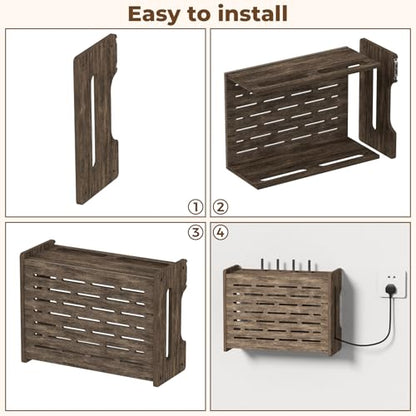 Router Box Hider, Wood Cable Shelf for Modem, Wall Mount