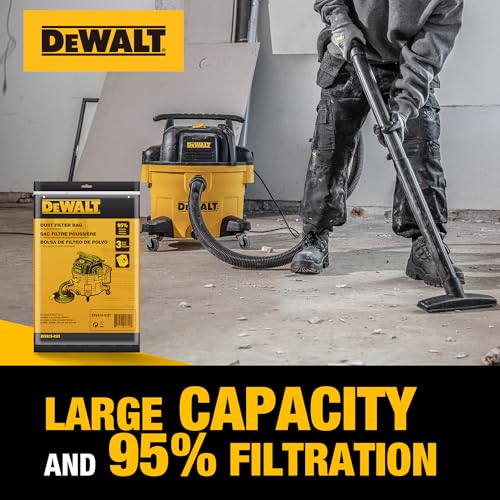 3 Pack DEWALT Dust Bag DXVA19-4101, for 6-10 Gallon Wet/Dry Vacuum, DEWALT Vacuum Bags, Compatible with DXV06P DXV09P DXV09PA DXV10P DXV10PL DXV10S DXV10SA DXV10SB