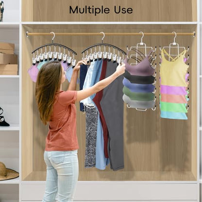 TomCare 4 Pack Space Saving Hangers, 2 Tank Top and 2 Leggings Organizers | 360° Swivel Design, 20 Clips for Leggings and Yoga Pants, Stainless Steel Hanging Closet Organizer