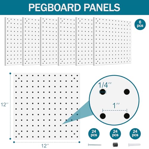Peg Board Kit, Includes Pegboard and Accessories,with Hooks and Bins,Peg Board Wall Organizer for Office,Ornaments Display,Crafts Organization (129, White)
