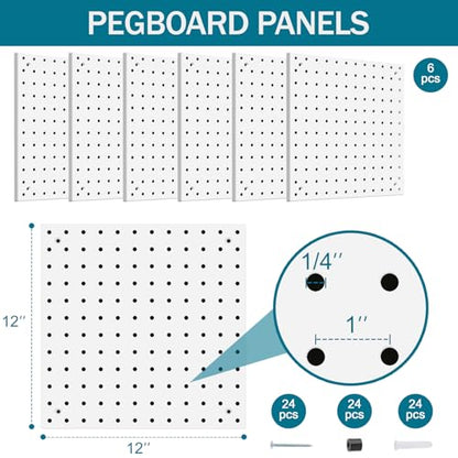 Peg Board Kit, Includes Pegboard and Accessories,with Hooks and Bins,Peg Board Wall Organizer for Office,Ornaments Display,Crafts Organization (129, White)